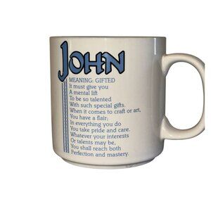 Personalized Ceramic Mug "John" By Papel Poetry By Marci G. 12 Oz White & Blue G